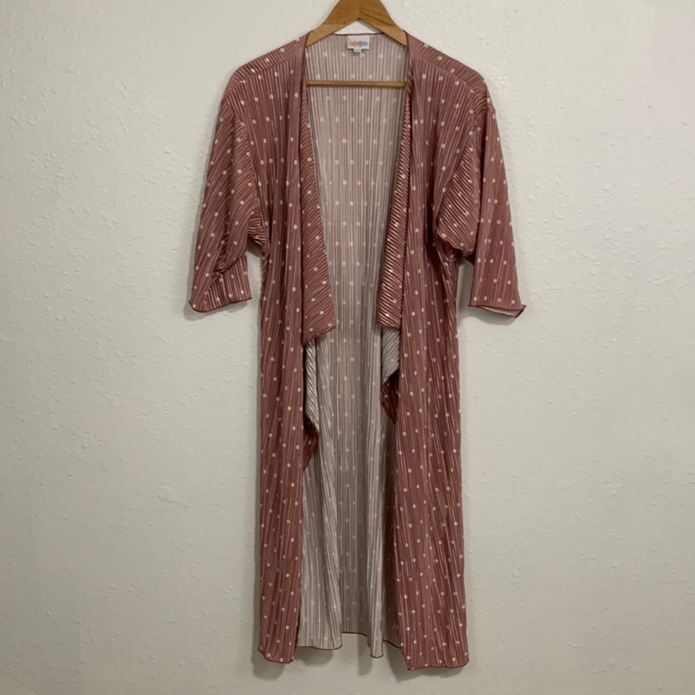 Lularoe Ribbed Pink White Polkadot Shirley Kimono Cardigan Size S